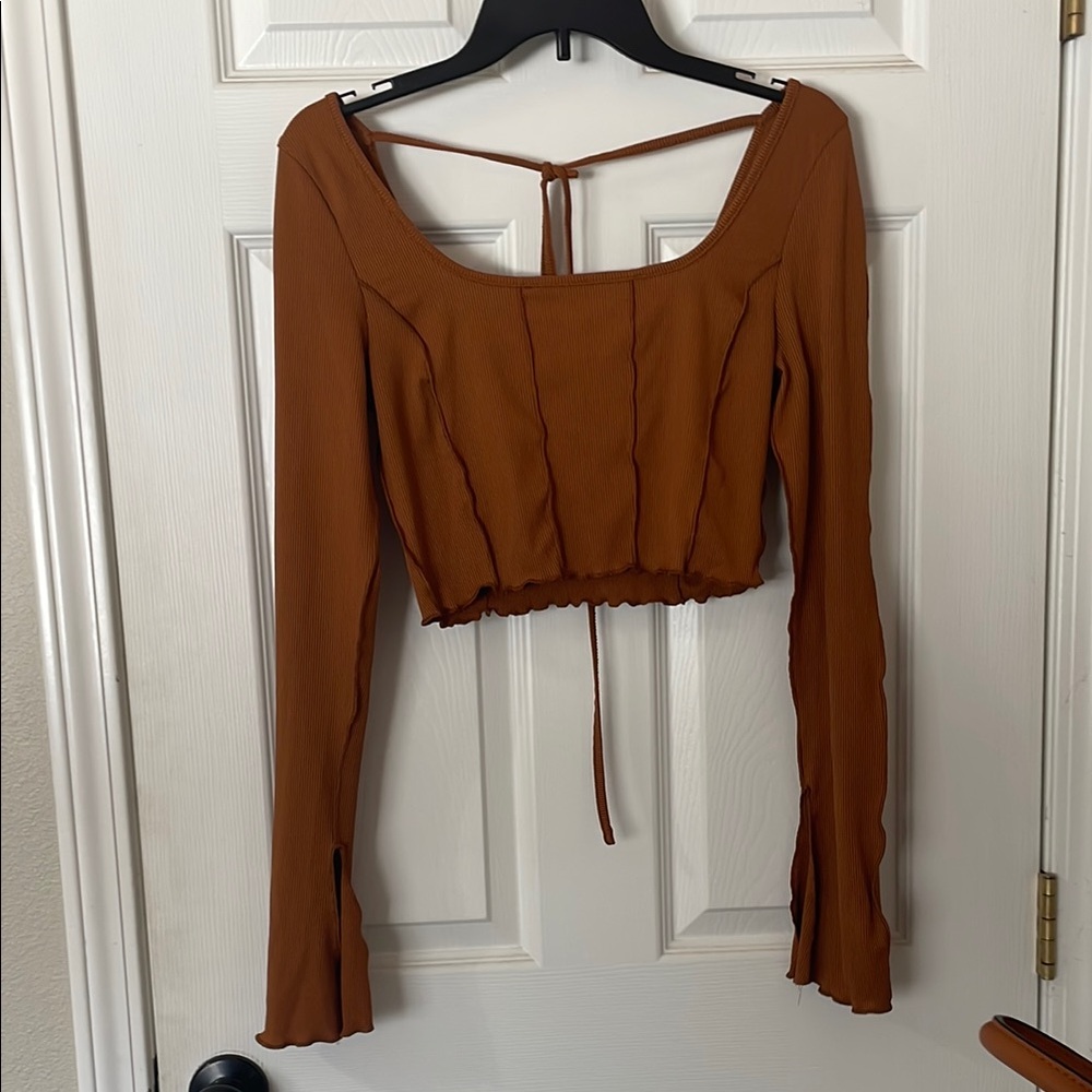 Elegant Brown Long Sleeve Top